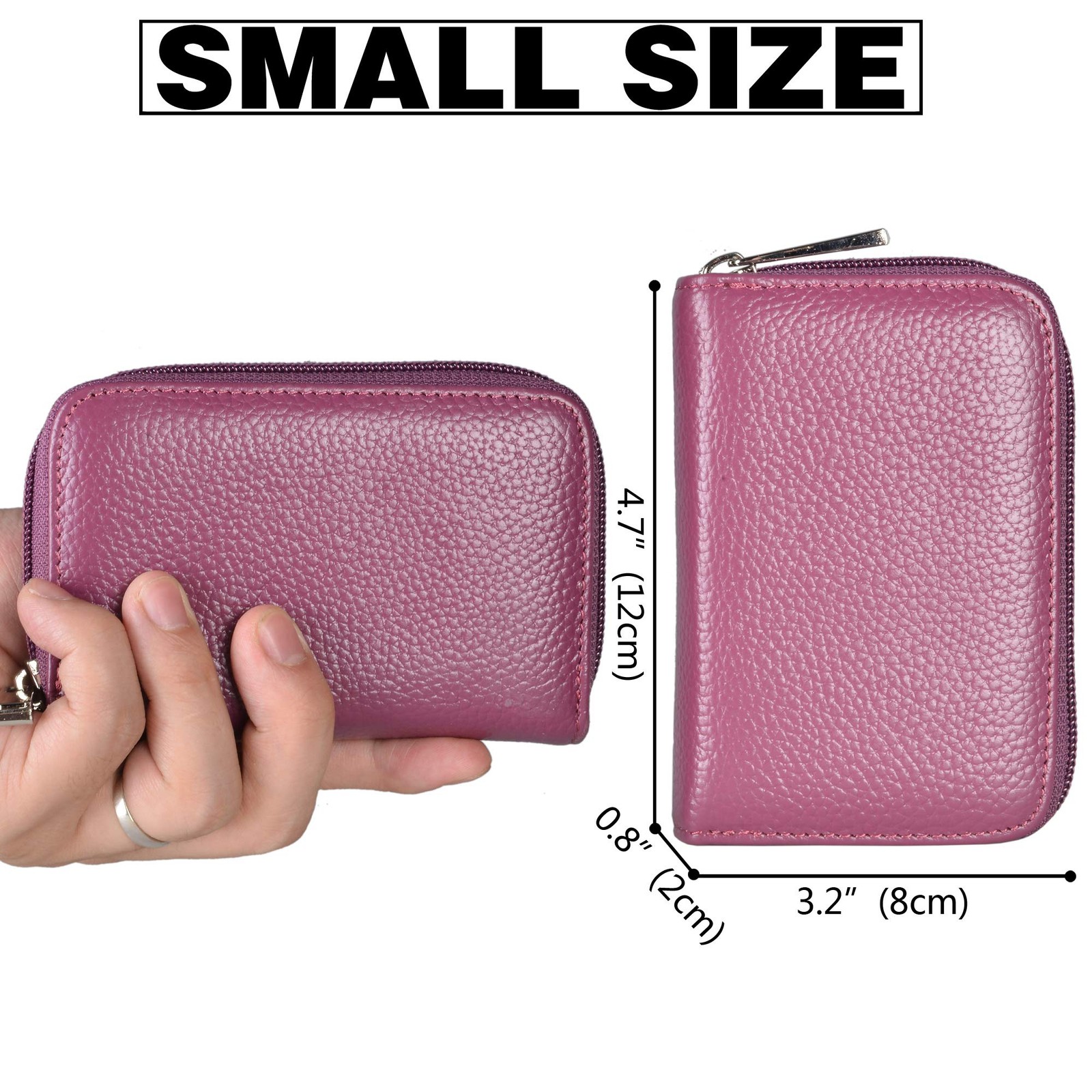 Genuine Leather Credit Card Holder Zipper Wallet With 26 Card Slots (Purple)