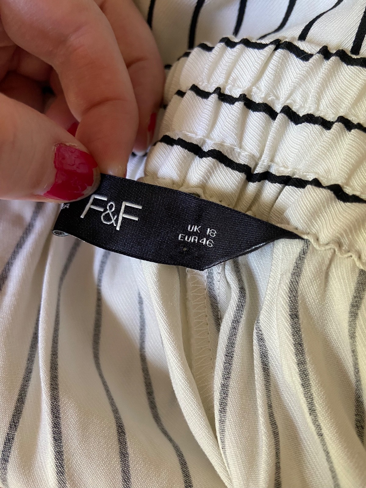 F&F White Stripe Trousers | Lightweight | Elasticated Waist | Pockets | Size 18
