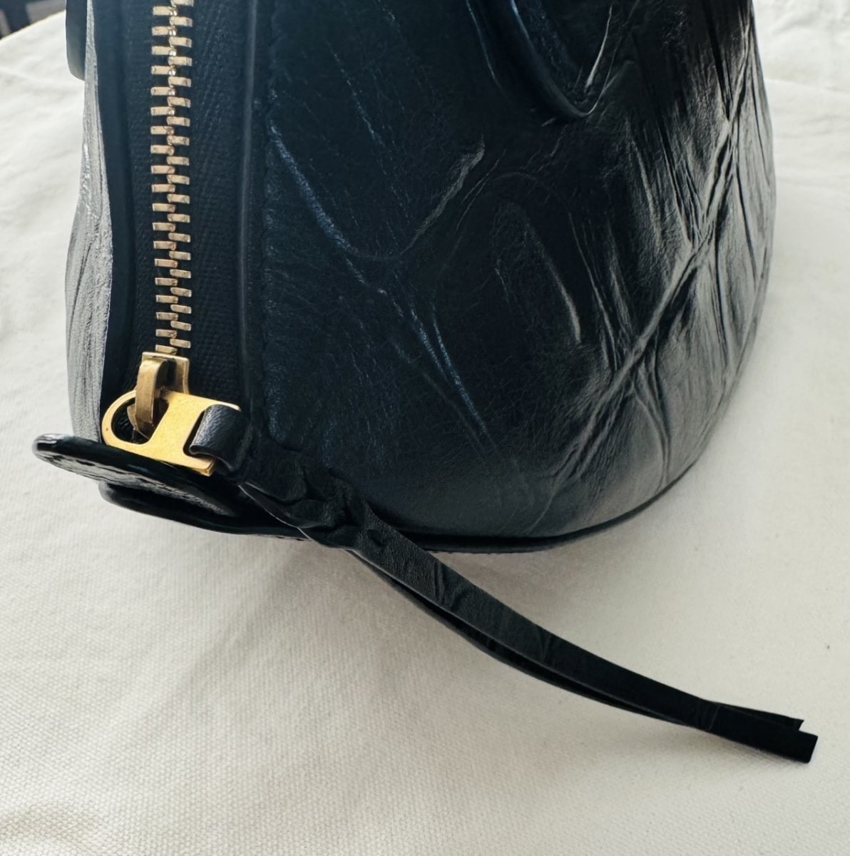 Authentic Celine $4100 Black Curved Phoebe Philo Moon Smile Croc Luggage Bag