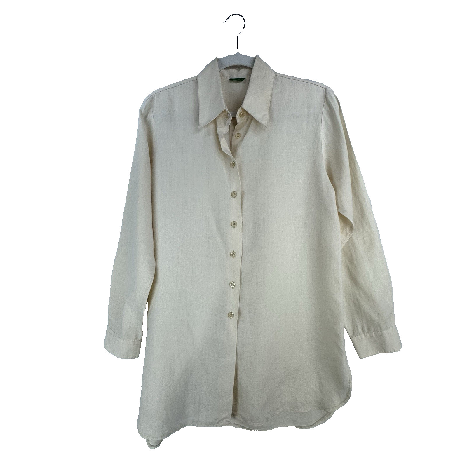 Of Benetton Womens 100% Ramie Tunic Button Up Shirt Size Small Ivory Italy