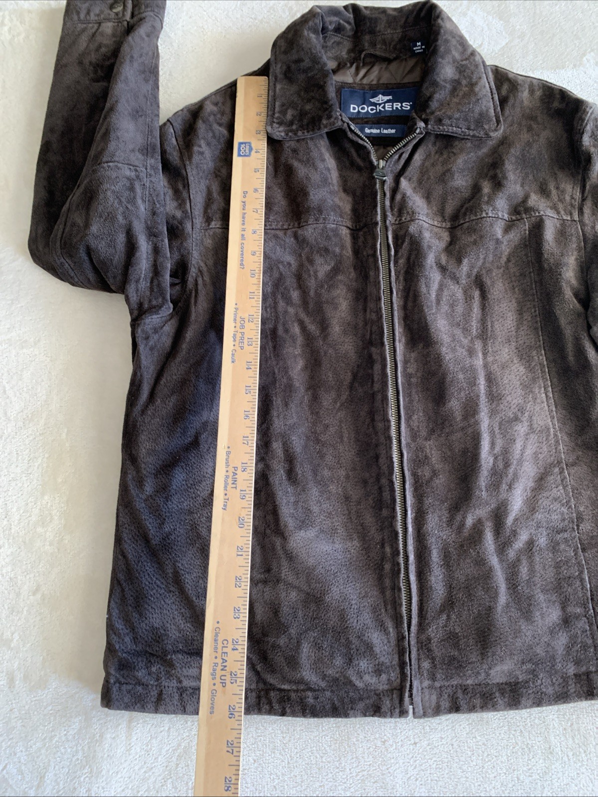 Dockers Premium Mens Suede Leather Coat – Dark Brown – Size Medium Preowned