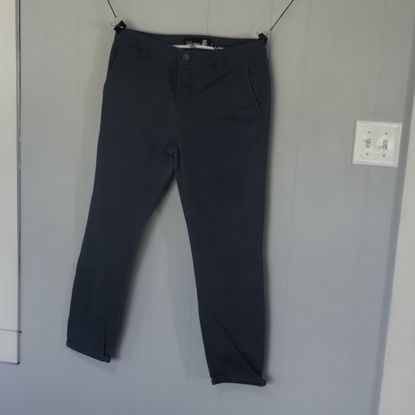 RSQ Chino Skinny Fit Blue Cotton Twill Stretch Flat Front Tapered Pants 34W
