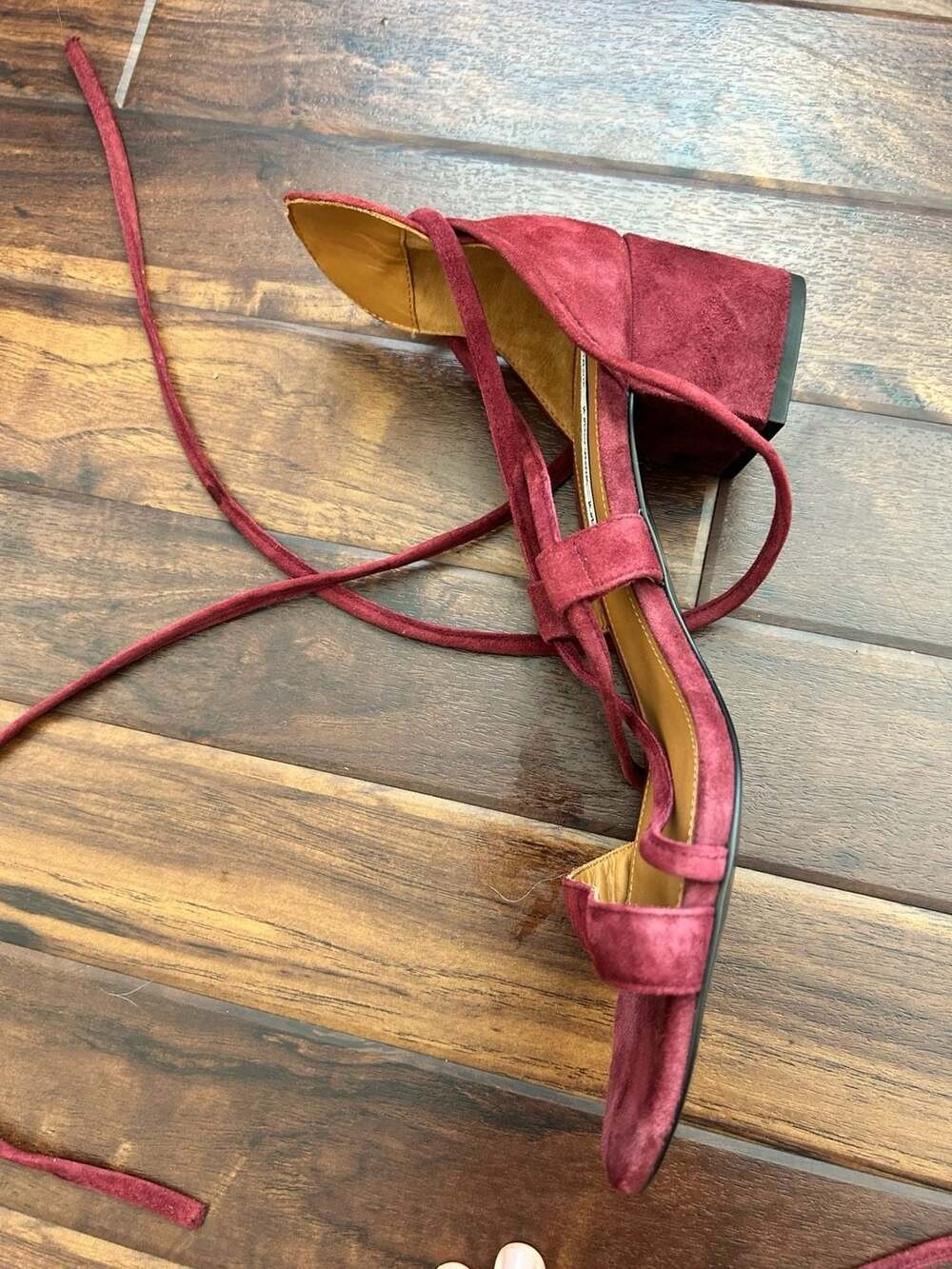 & Other Stories Burgundy Suede Lace-Up Block Heel Sandals Size 40