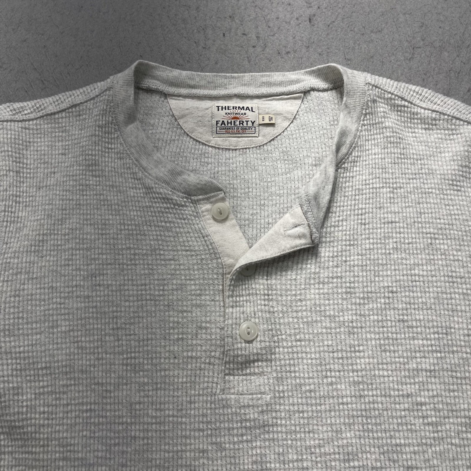 Faherty Shirt Mens Medium Gray Thermal Waffle Knit Henley Pullover Casual Preppy
