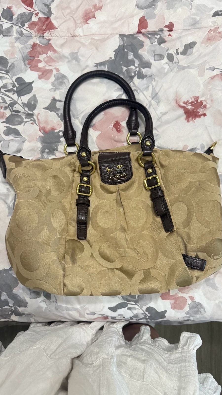 Coach Signature Khaki Tan Satchel Handbag F1220-21124