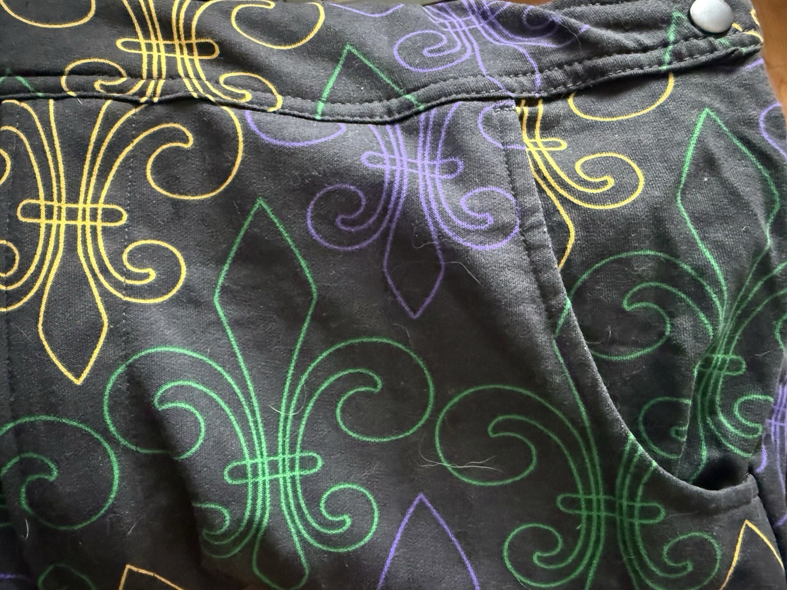 Mardi Gras Fleur-de-Lis Mechanic Work Coveralls Jumpsuit Size L Black Multi