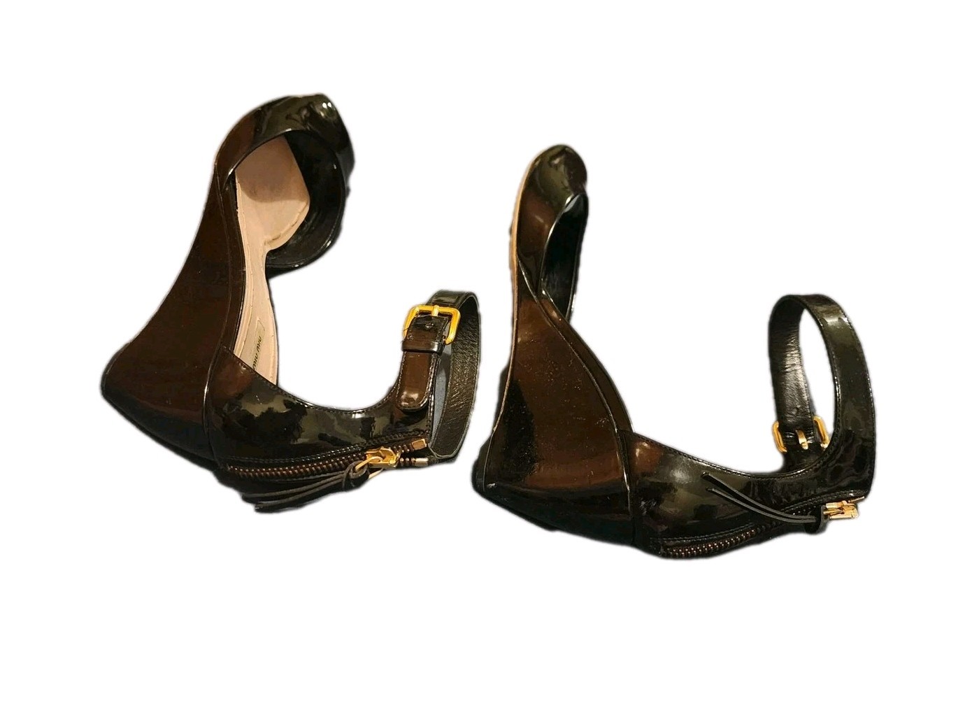 Miu Miu Patent Leather Ankle Strap Wedge Shoes