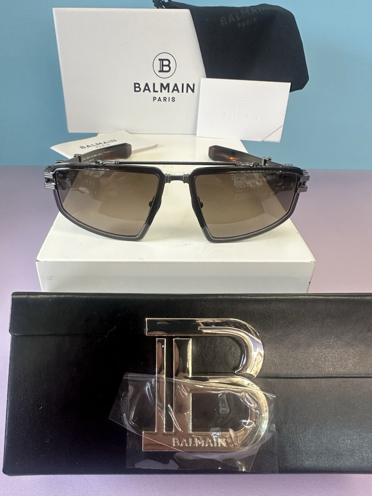 NEW BALMAIN by AKONI SUNGLASSES TITAN GUNMETAL BLACK BROWN BPS-139B-59 59 18 130