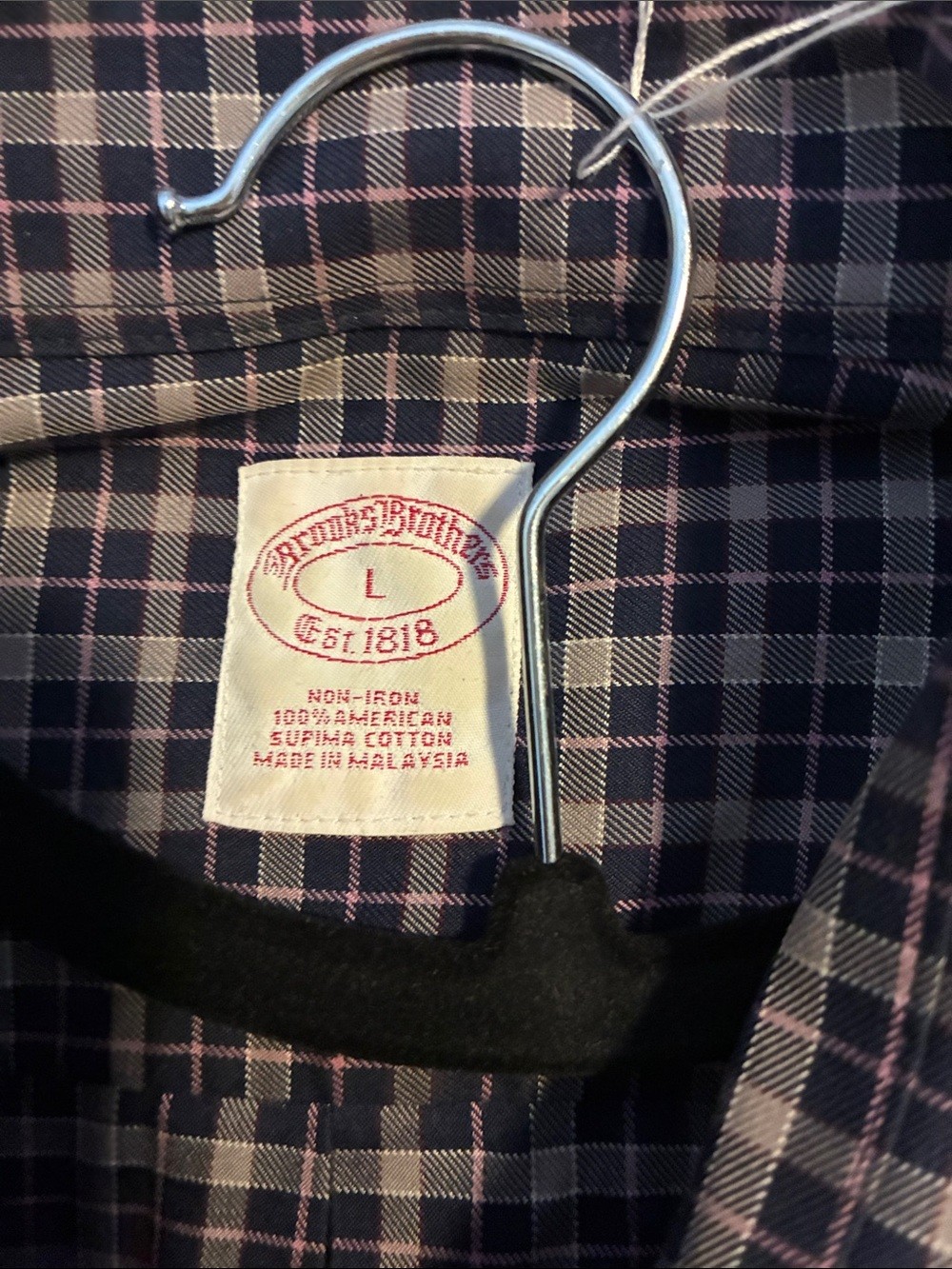 Brooks Brothers Navy and White Plaid Long-Sleeve Dress Shirt