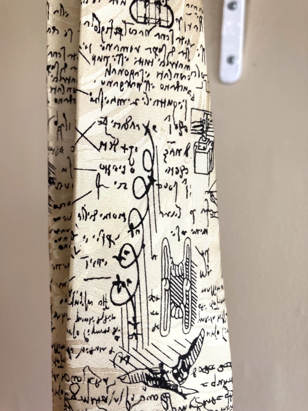 Museum Artifacts Silk Jacquard Necktie Leonardo da Vinci Sketches Cream Black