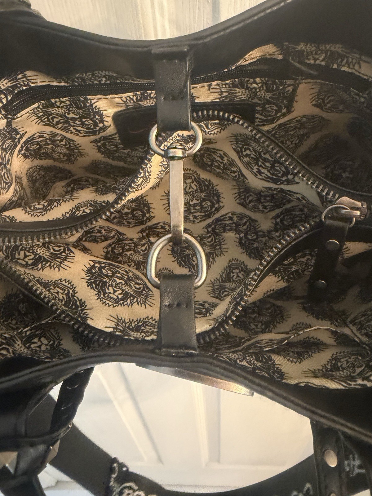 Ed Hardy Black and Pink Skull Shoulder Bag