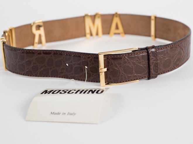 New Moschino Redwall Croc-Embossed Brown Leather Belt Size EU 44