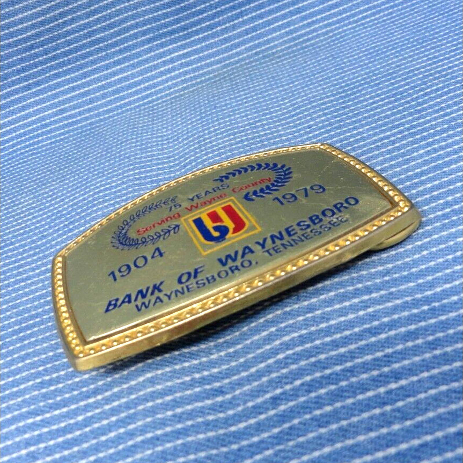 Bank Of Waynesboro Tennessee Belt Buckle 75 Years Wayne County Vtg 70s IN.TYC106