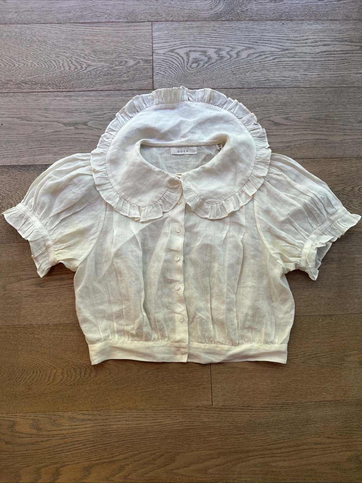 Doen Sparrow Top Small White Ramie Puff Sleeve RARE Cropped