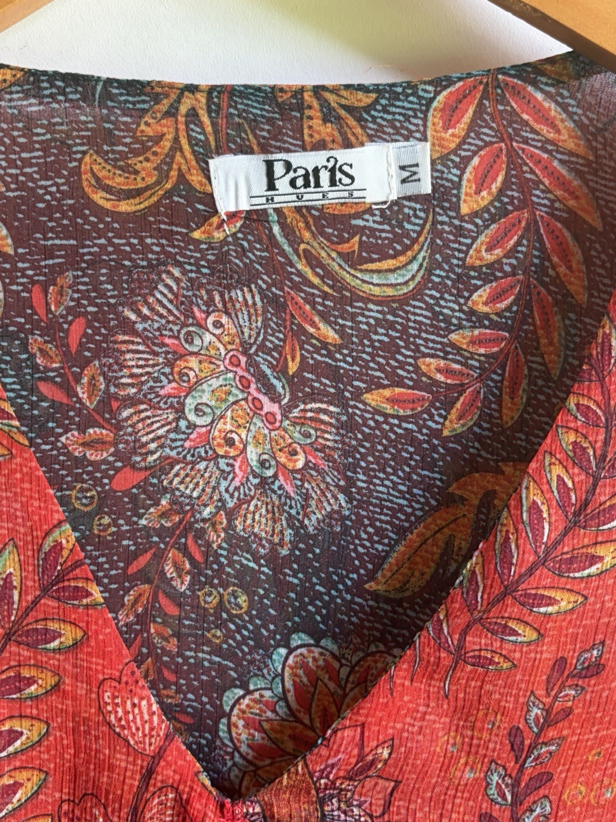 Paris Floral Chiffon Blouse Red Sheer Layered V-Neck Sleeveless Size M