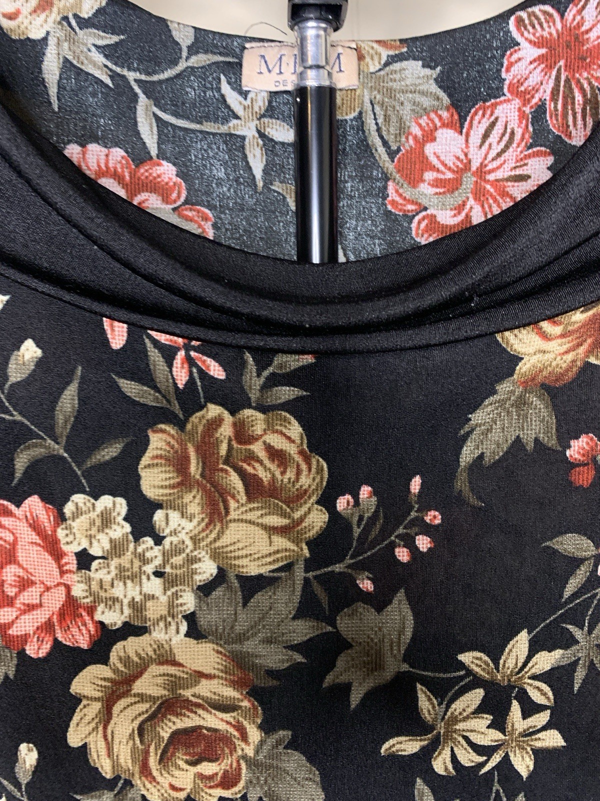 MKM Designs Black Floral Off Shoulder Long Sleeve Stretch Knit Tunic Women’s S