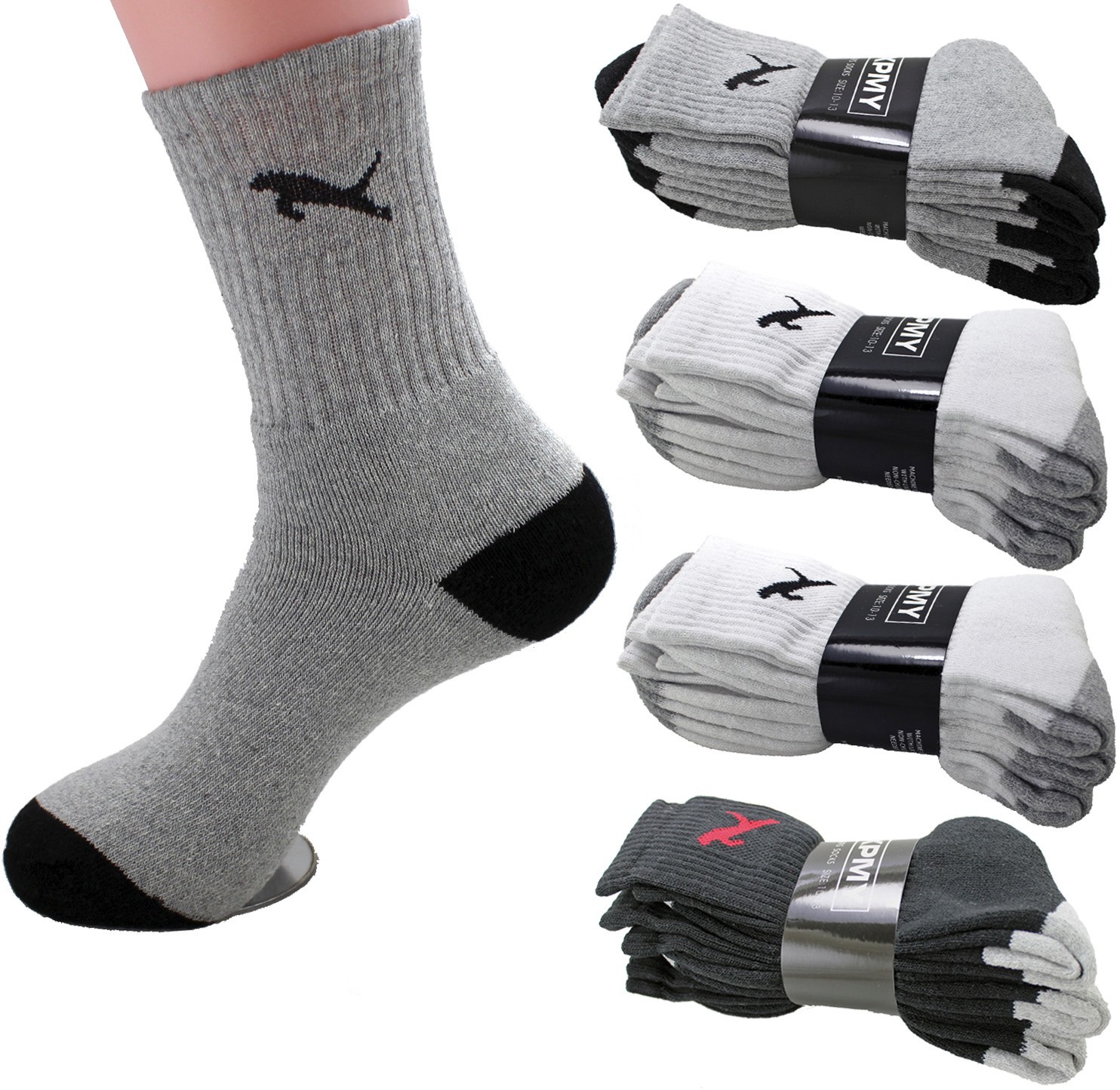 New Lot 3 6 12 Pairs Mens Womens Crew Sport Athletic Socks Cotton Tiger Solid