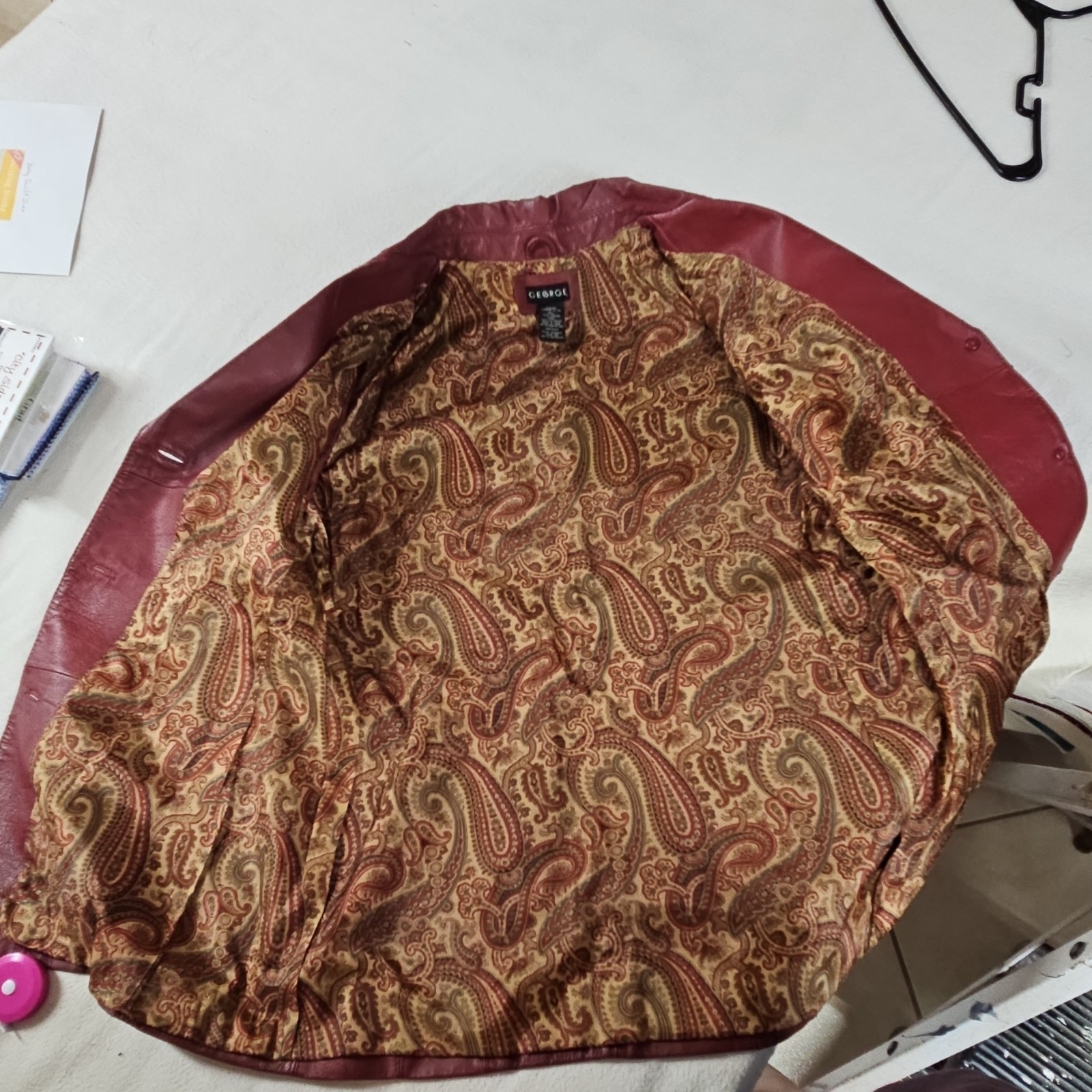 George Women’s Red Button Front Lined Paisley Blazer Jacket Mid-Length L