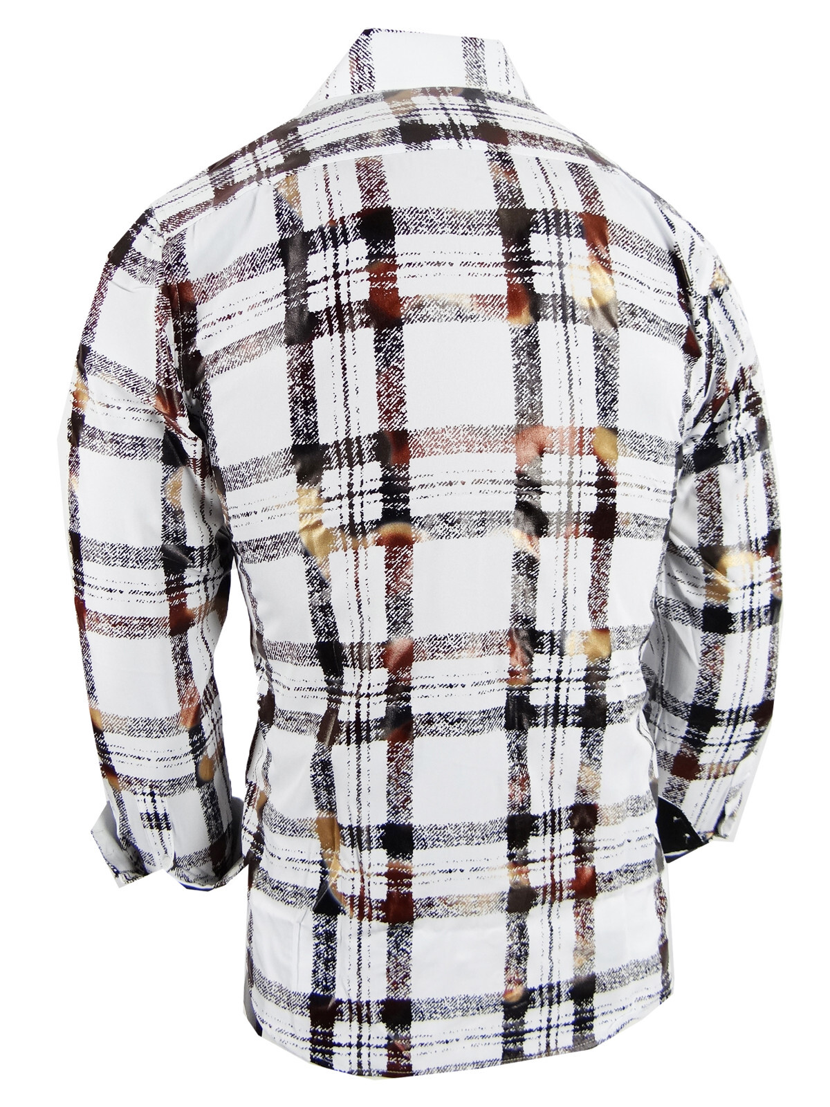 Mens Shirt Designer Plaid Print Bronze Leaf Foil Overlay Stretch Slim Fit Button