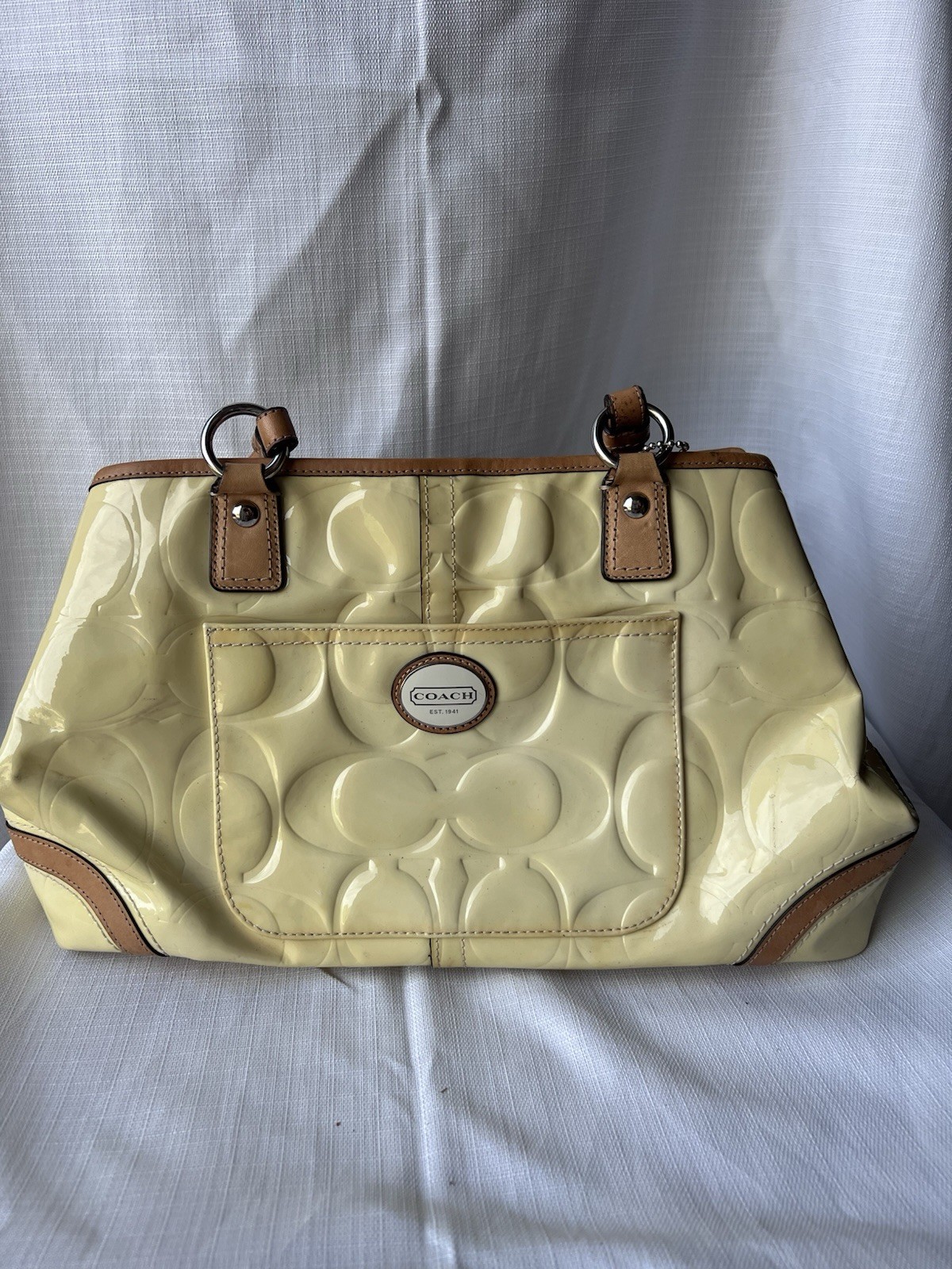 Coach Peyton Embossed Yellow Patent & tan Leather Bag, F23722