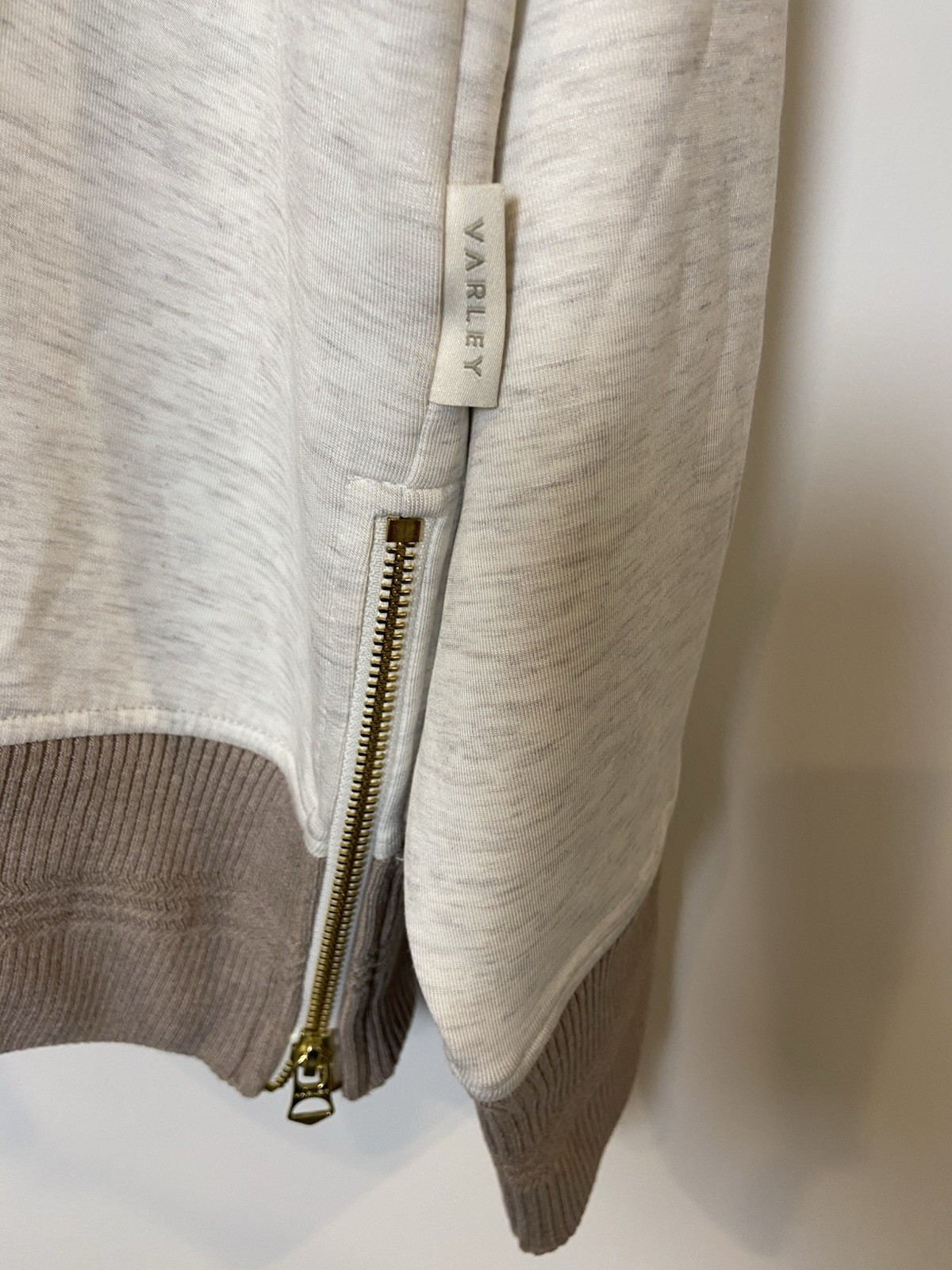 NWT Varley Doublesoft Loxley Raglan Boyfriend Sweatshirt Zip Cream Tan XL New