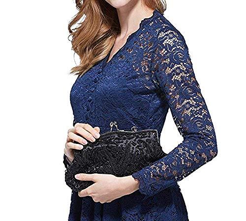 Beaded Sequin Design Flower Evening Purse Large Clutch Bag