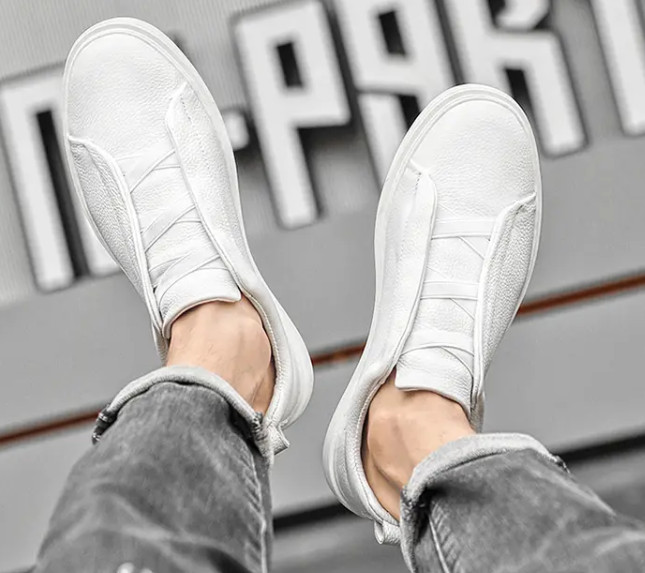 Men’s Real Leather Slip on Casual Fashion Dress Sneakers Board Shoes Oversize