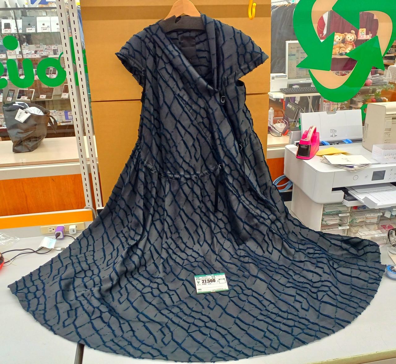 Black Cotton Blend One-Shoulder Dress 55cm Shoulder 132cm Length UK2