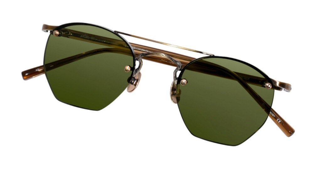 Men’s Geometric Rimless Sunglasses Gold Metal Frame Green Tinted Glass Lens