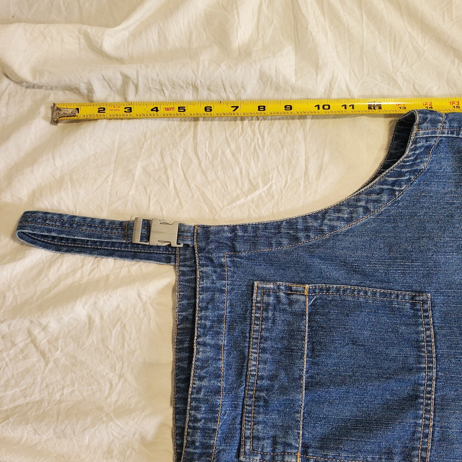 Vintage Overall Dress Sz Large Denim Blue Jean Faded Glory Modest 3 Pocket