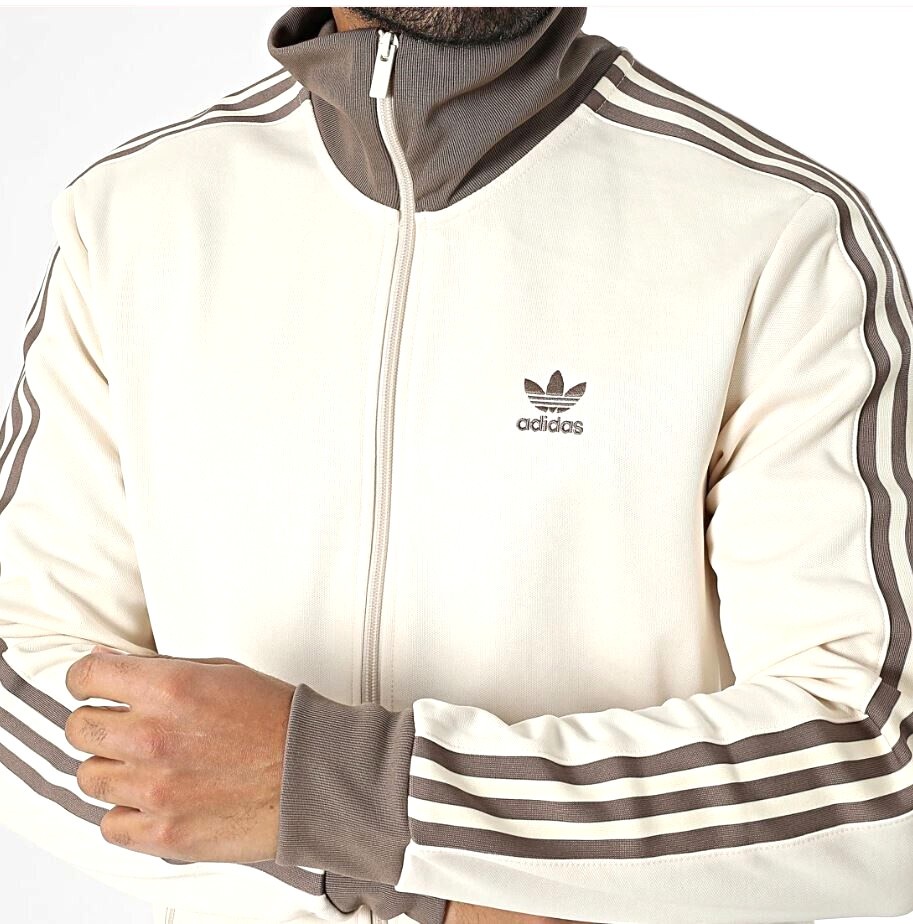 NEW MENS ADIDAS ORIGINALS BECKENBAUER TRACK JACKET ~ LARGE #JP2522 WHITE BROWN