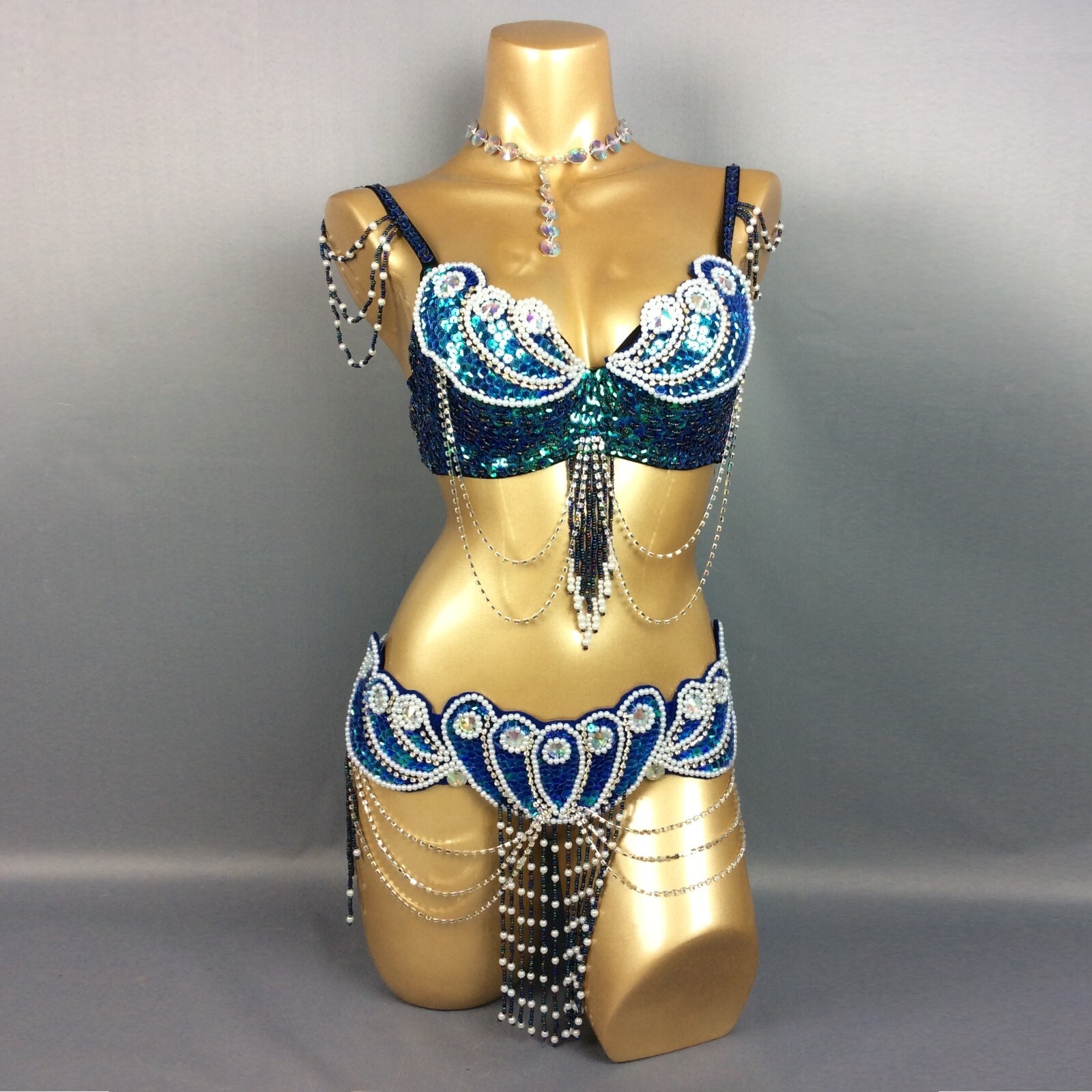 Beaded Samba Belly Dance Costume EDC Rave Carnival Outfit Bra Belt 10 Colors
