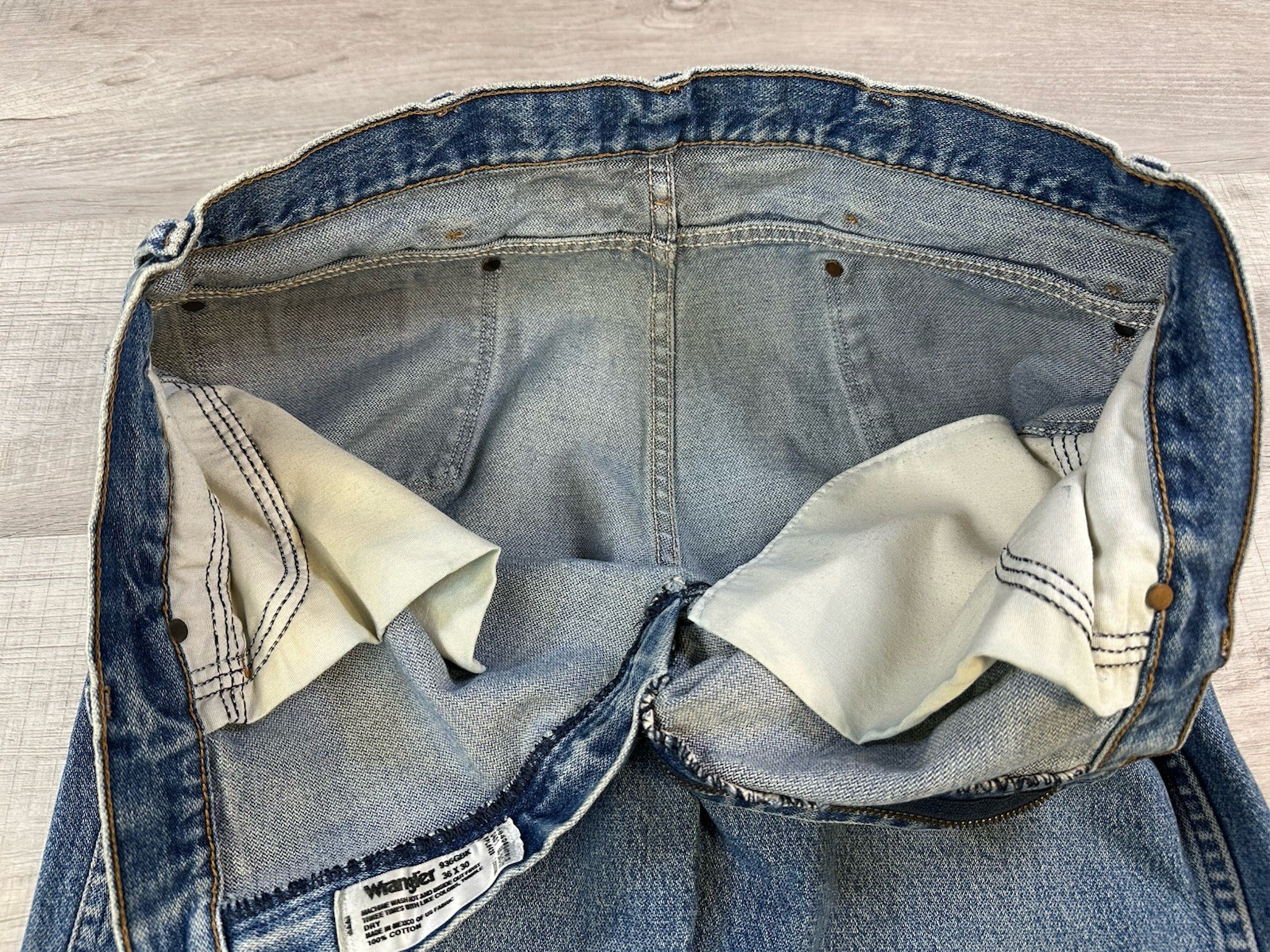VTG Wrangler Jeans Faded Blue Western Denim US Fabric Men 36X30 (Actual 35X27.5)