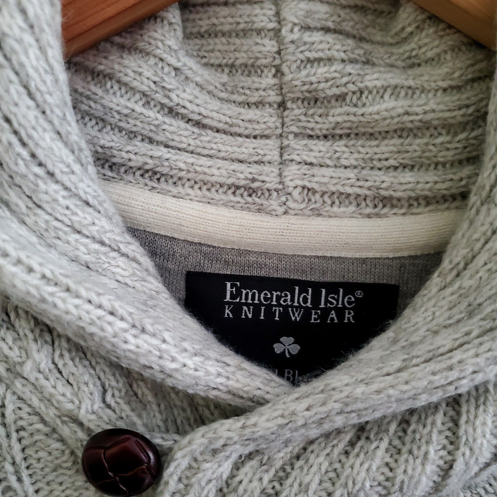 Emerald Isle Knitwear Wool Blend Killarney Shawl Collar Cable Knit Sweater Large