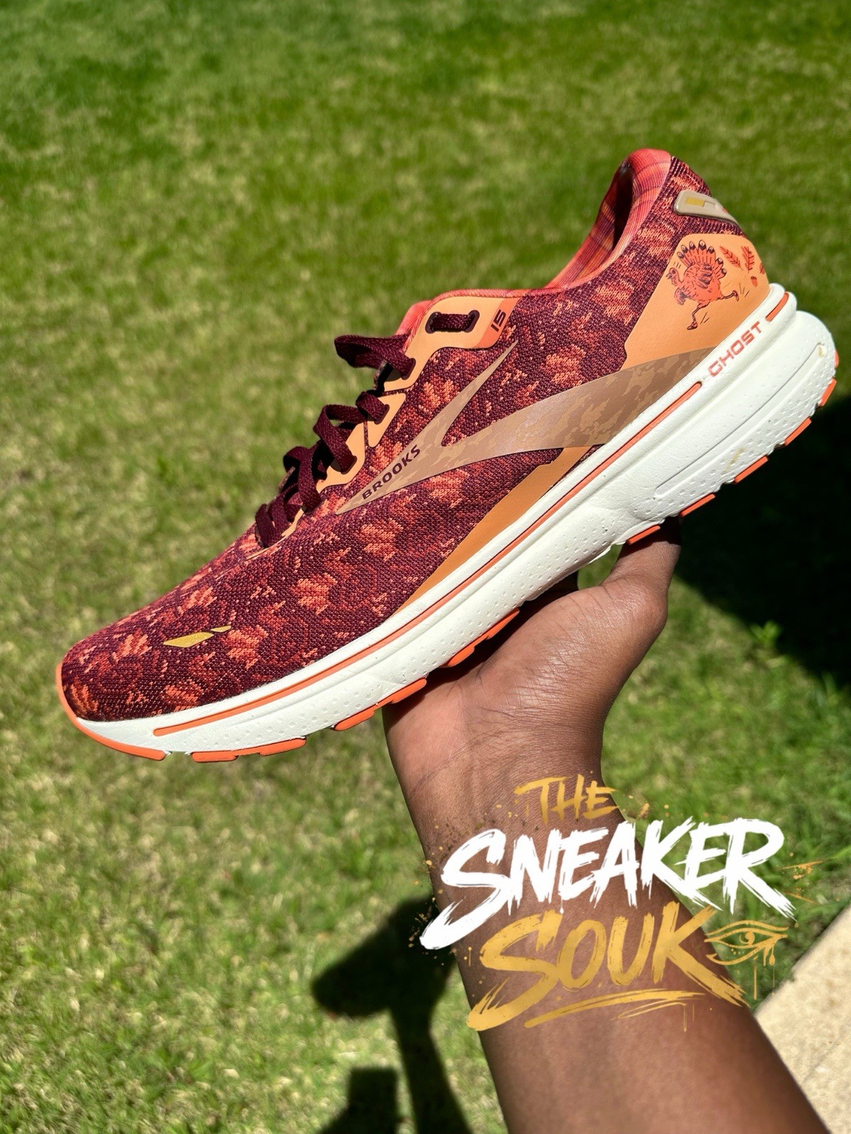 Brooks Ghost 15 Run Happy Men’s Sz 14 Turkey Trot Running Shoes Orange Burgundy