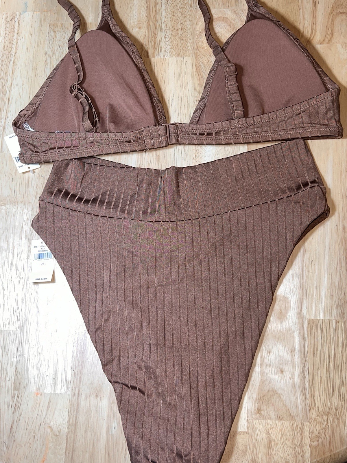 Large Aerie Ribbed Top& Shine Crossover High Cut Cheeky Bikini Bottom $34.95 Ea