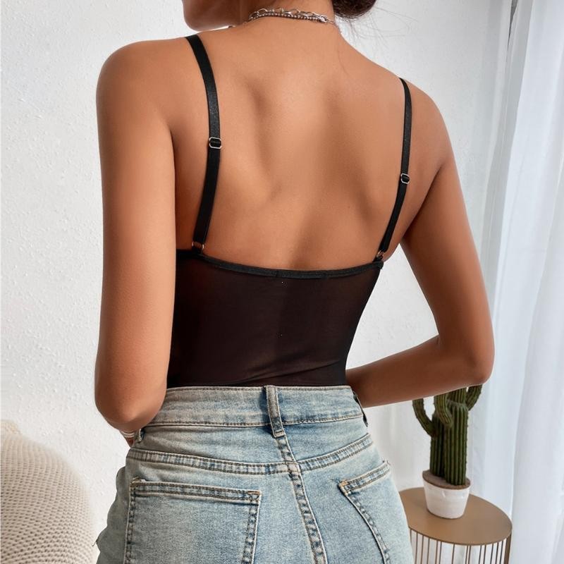 Women Deep V Neck Cami Top Padded Bra Adjustable Straps Slim Fit Tank Top Sexy