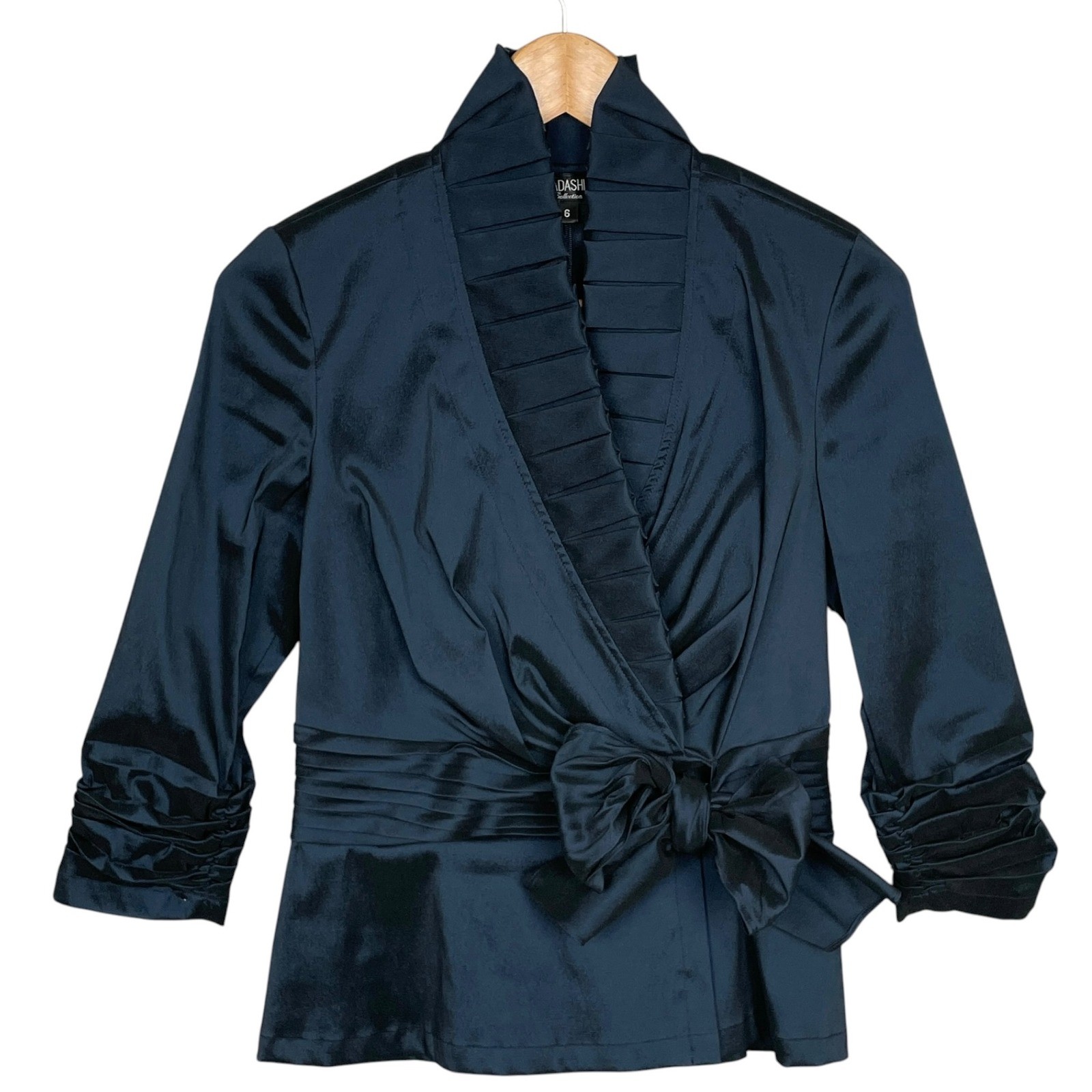 VTG Tadashi Collection Taffeta Pleated Formal Wrap Top Womens 6 Bow Wedding Chic