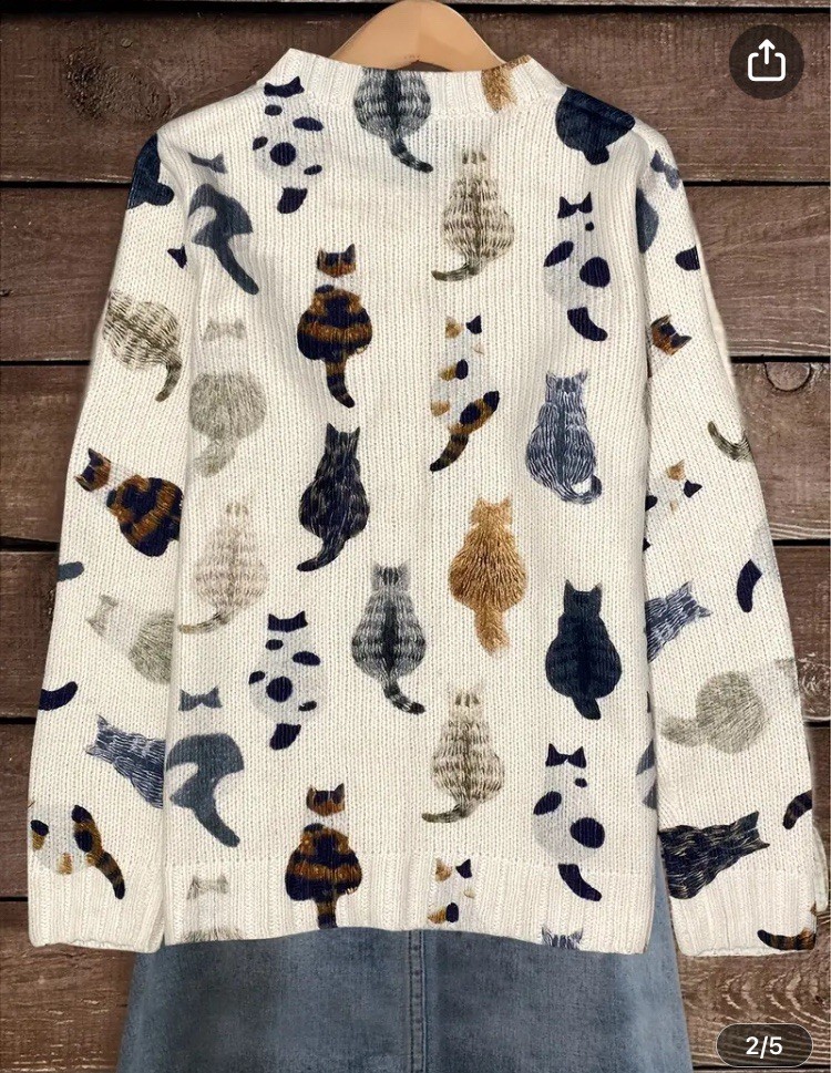 Women’s Med/Large 8/10 Cat Knit Sweater Printed Fall Cats Sittin Kitties Buttons