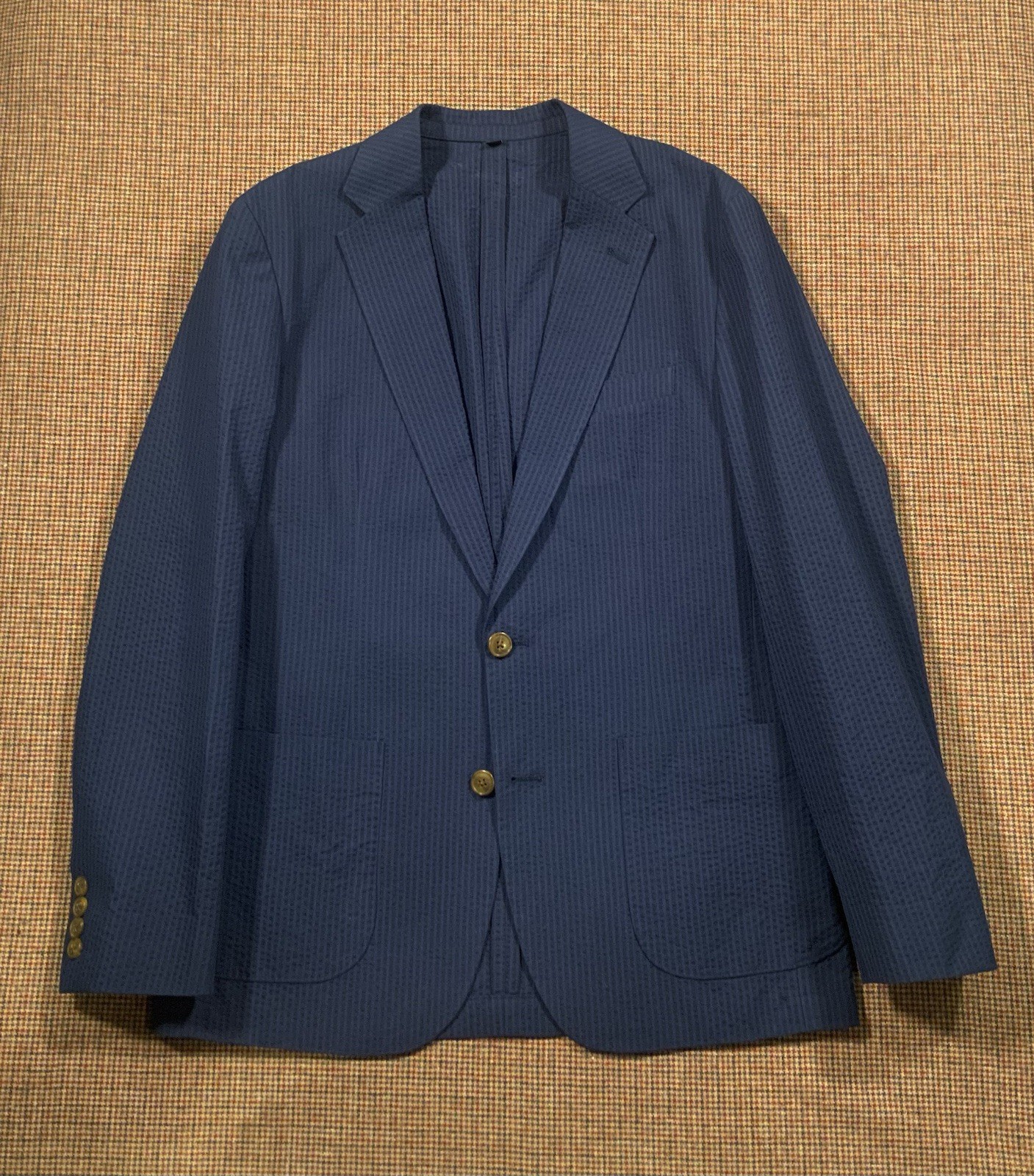 NEW $398 J.Crew Thompson Navy Seersucker Blazer Sz 38R Unlined Sport Coat Ludlow