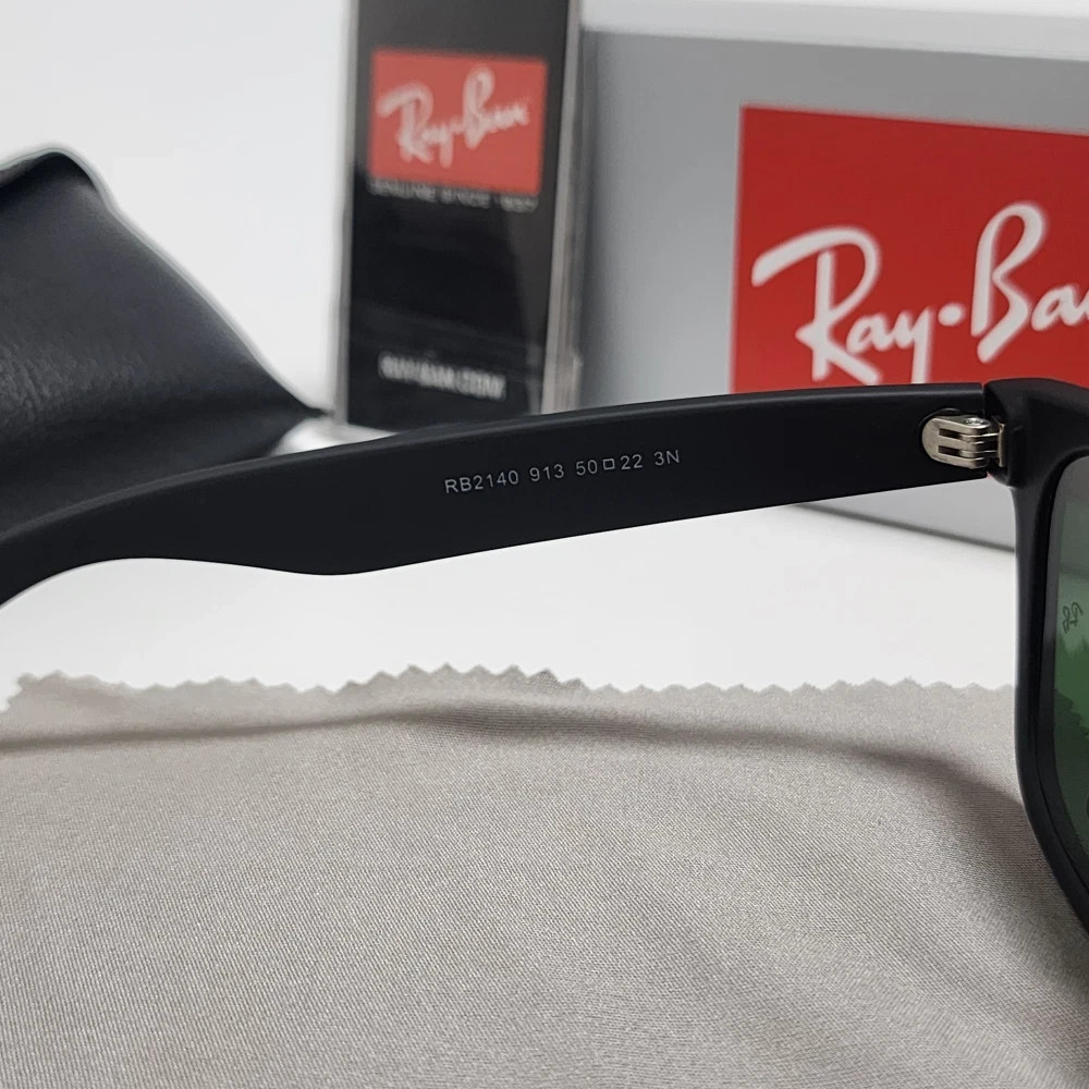 US Ray-Ban RB2140 Wayfarer Sunglasses Black Frame Glass Green Lens 50-22 mm