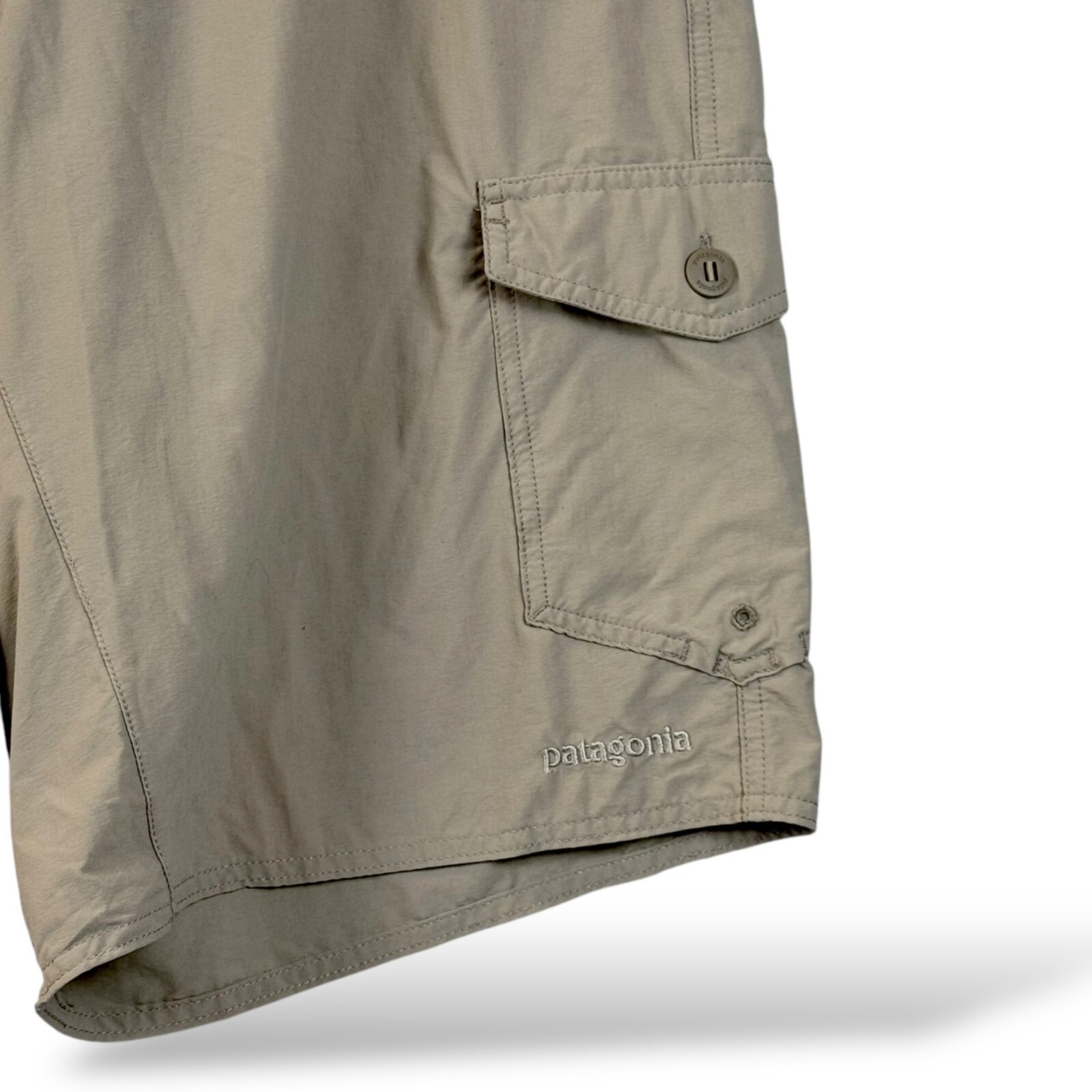 Patagonia MOC Hybird Cargo Board Shorts Mens Sz 38 Tan Quick Dry 4 Way Stretch