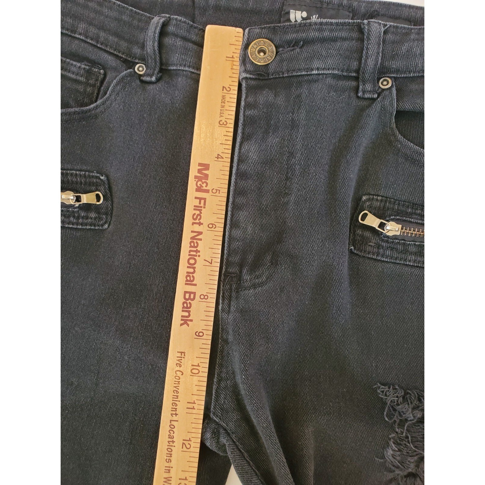 Waimea Mens 36×32 Skinny Fit Moto Jeans Black Distressed Biker Ribbed Denim