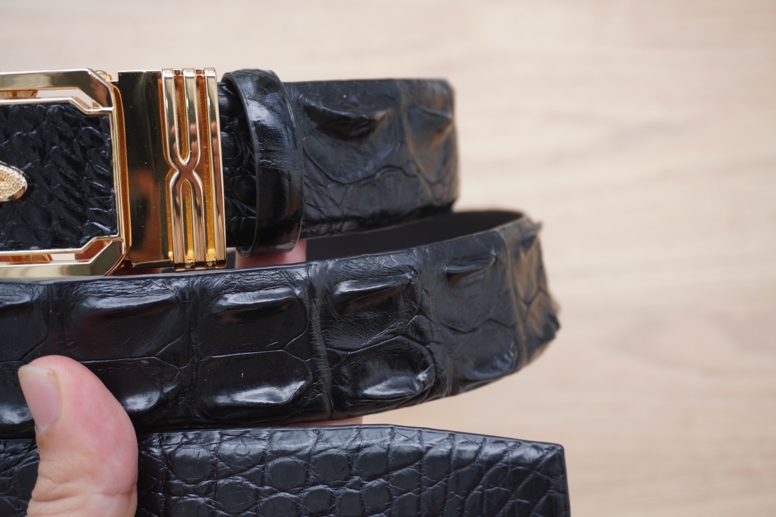 W1.3 inch Black Genuine Crocodile Hornback Leather Skin Men’s Belt Buckle #F26