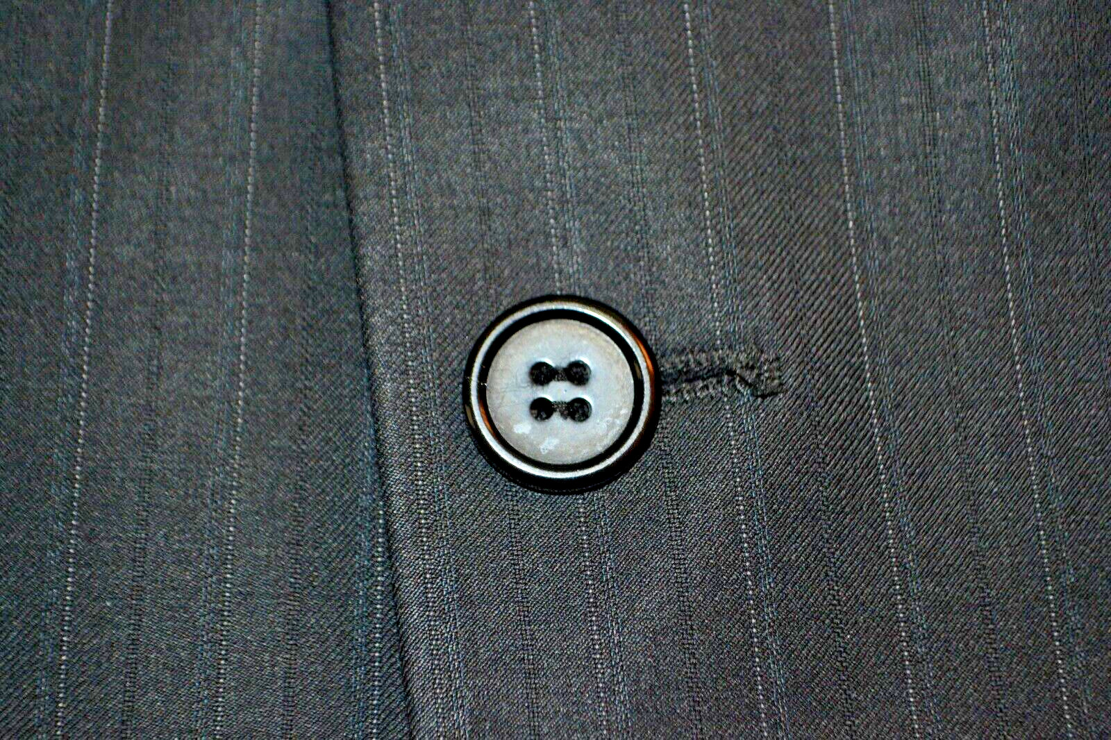 Lineage Men Black Super 120 Wool Stripe 3 Front Button Suit Sz 48R Wst 40×28