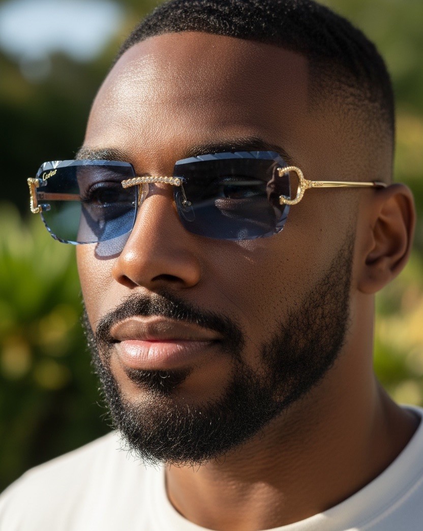 Cartier rimless Custom Diamond💎sunglasses glasses BIG C decor Piccadilly Frame