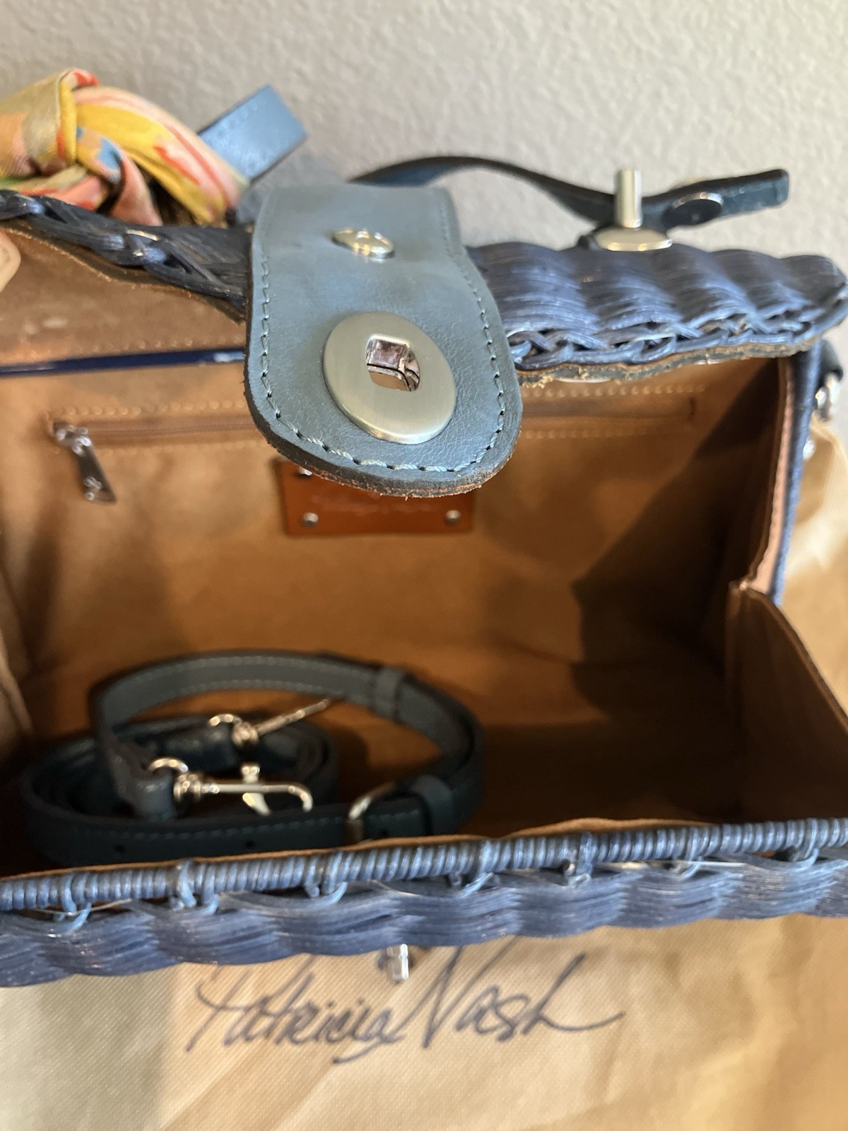 Patricia Nash Blue Satchel Top Handle Bag Push Lock w/ Original Dust Bag