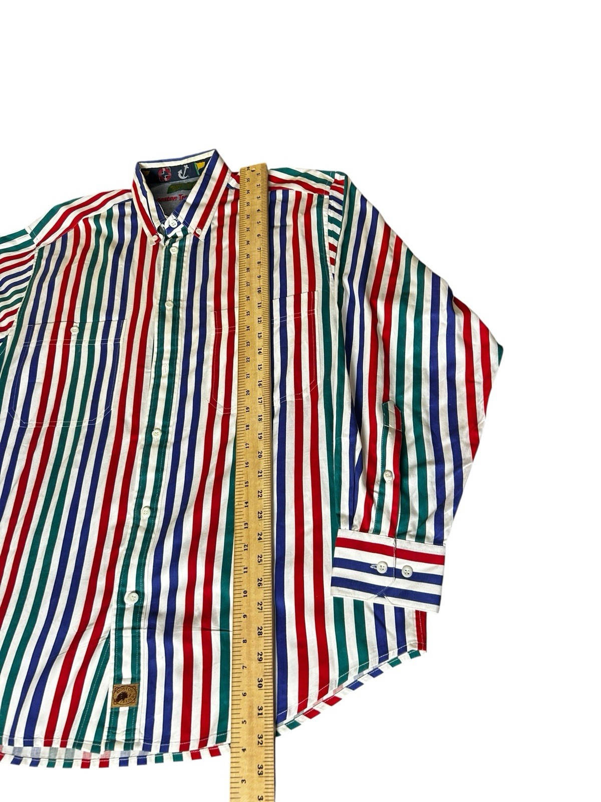 VTG Boston Traders Preppy Button Down Shirt Size XL Striped Colorful Nautical