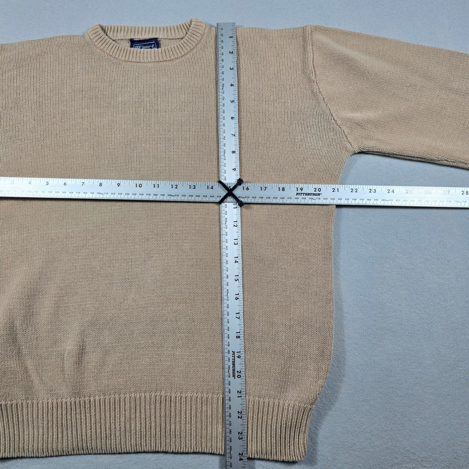 Norsport Men XL Tan Cotton Ramie Sweater Crewneck Shaker Knit Solid Vintage