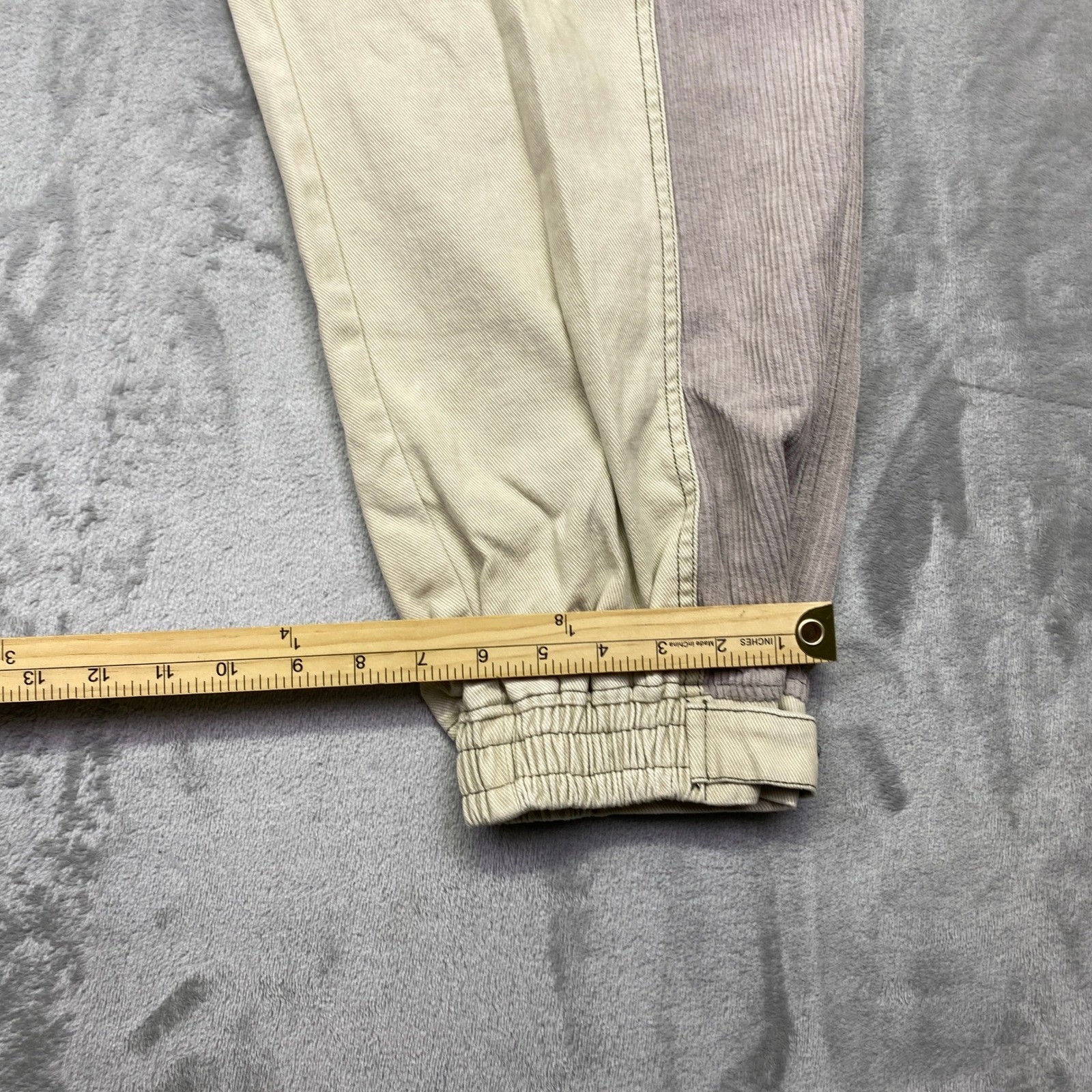 AYWTER XL Beige Corduroy Patchwork Jogger Pants Elastic Waist Streetwear Fit 28″
